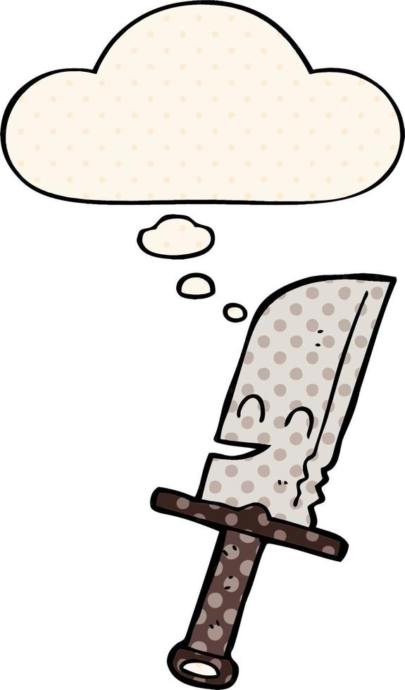 cartoon knife and thought bubble in comic book style vector