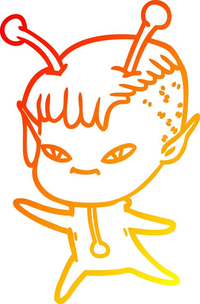 warm gradient line drawing cute cartoon alien girl vector