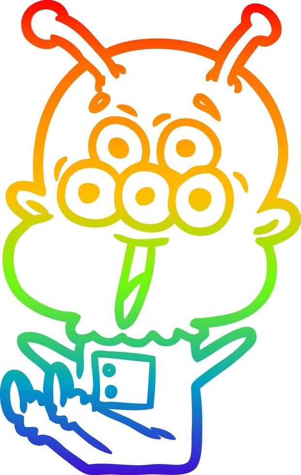 rainbow gradient line drawing happy cartoon alien vector