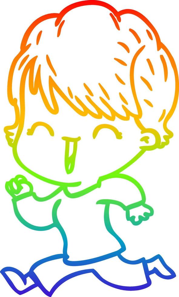 rainbow gradient line drawing cartoon laughing woman vector