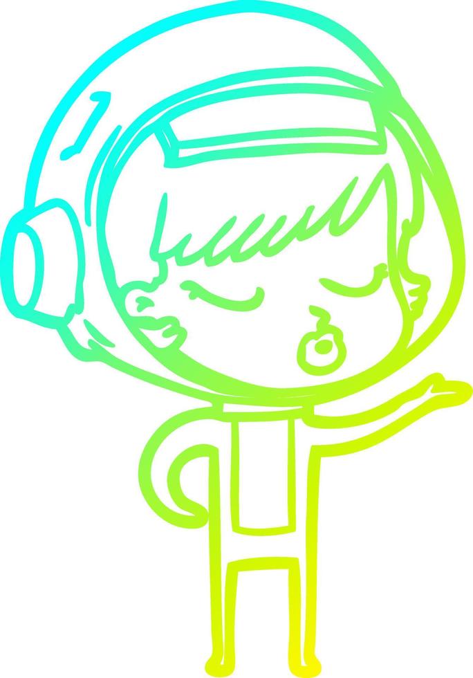 cold gradient line drawing cartoon pretty astronaut girl vector