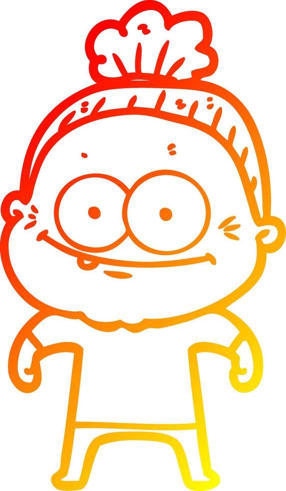 warm gradient line drawing cartoon happy old woman vector