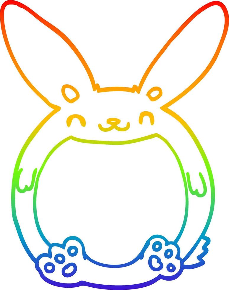 rainbow gradient line drawing cartoon rabbit vector