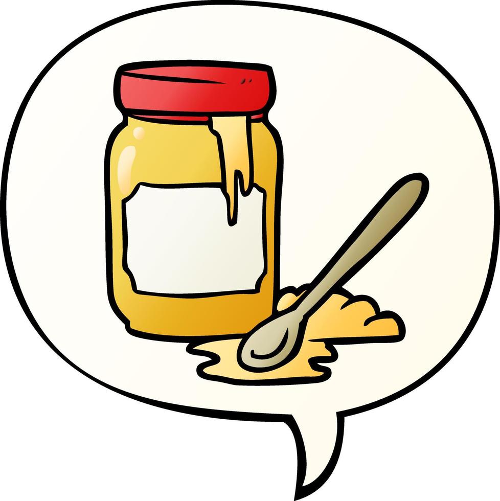 cartoon jar of honey and speech bubble in smooth gradient style vector