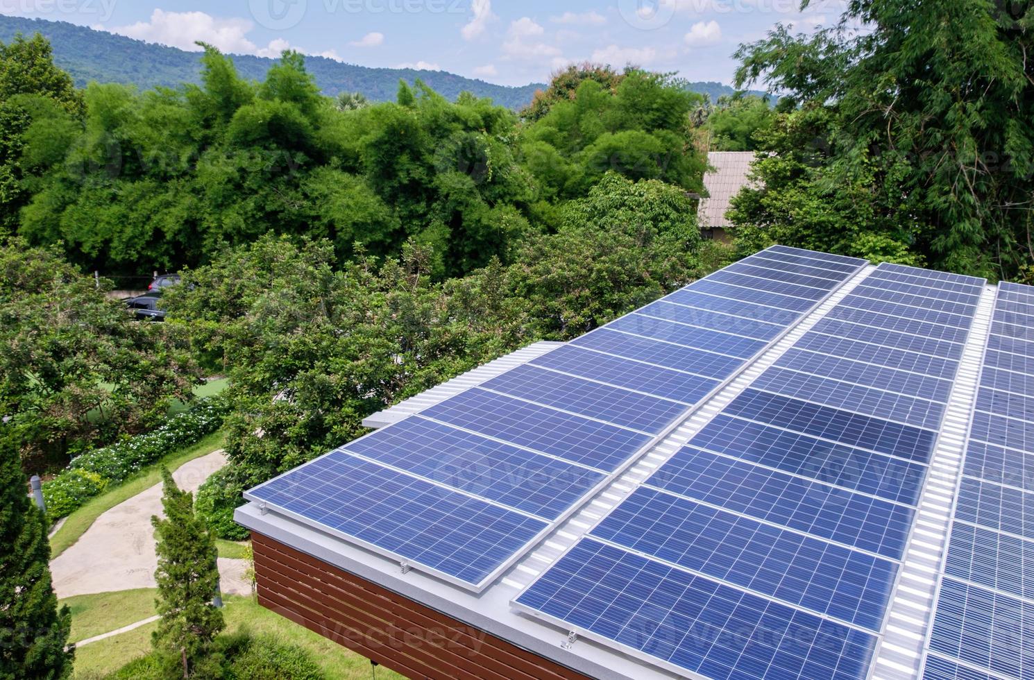 Solar panel on the rooftop of the public toilet. photo