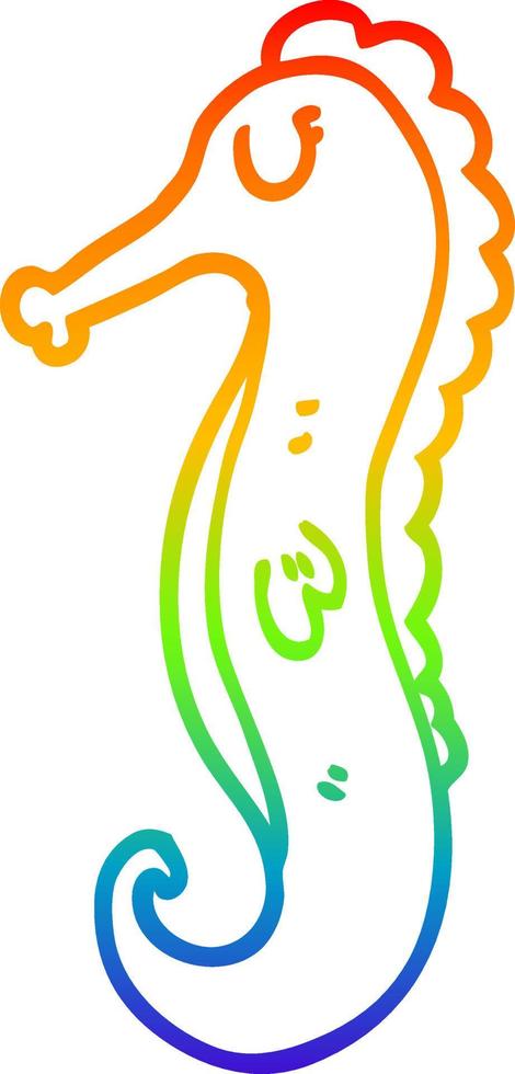 rainbow gradient line drawing cartoon sea horse vector