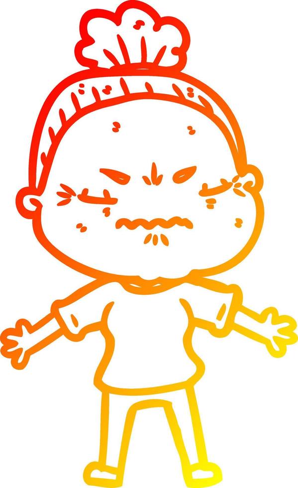 warm gradient line drawing cartoon annoyed old lady vector