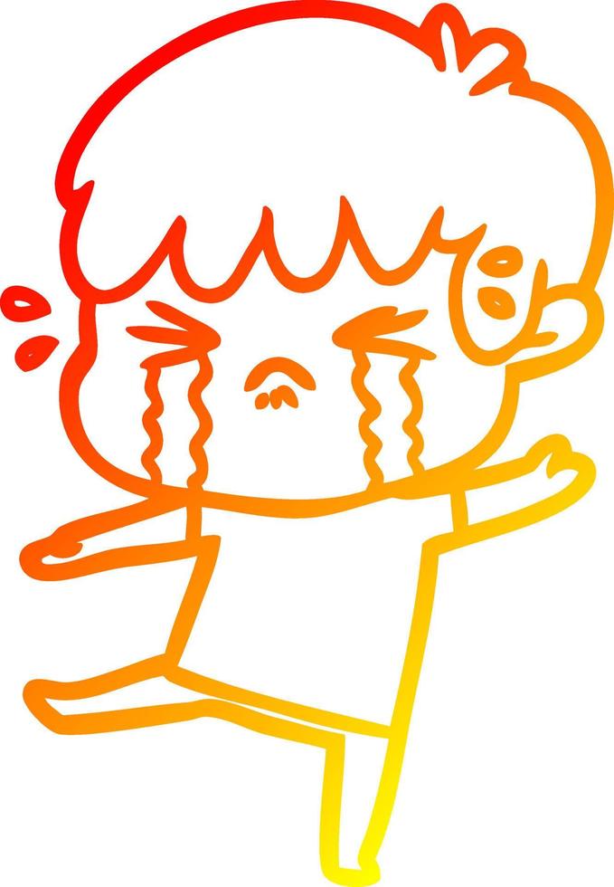 warm gradient line drawing cartoon boy crying vector