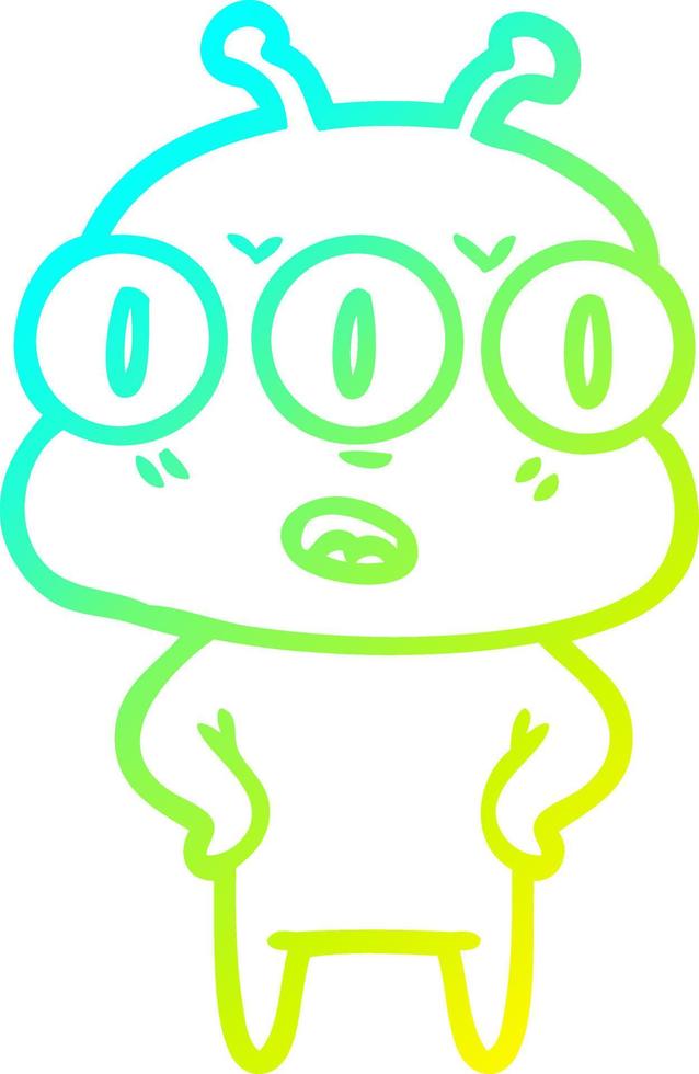 cold gradient line drawing annoyed three eyed alien vector