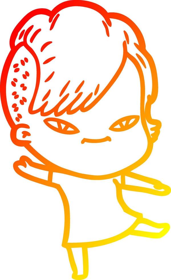warm gradient line drawing cute cartoon girl with hipster haircut vector