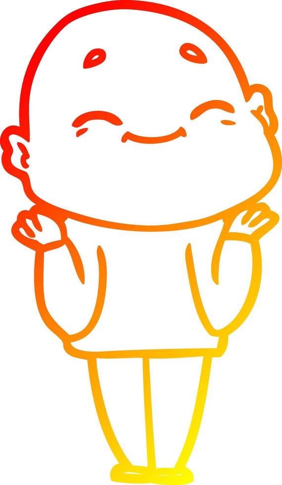 warm gradient line drawing happy cartoon bald man vector