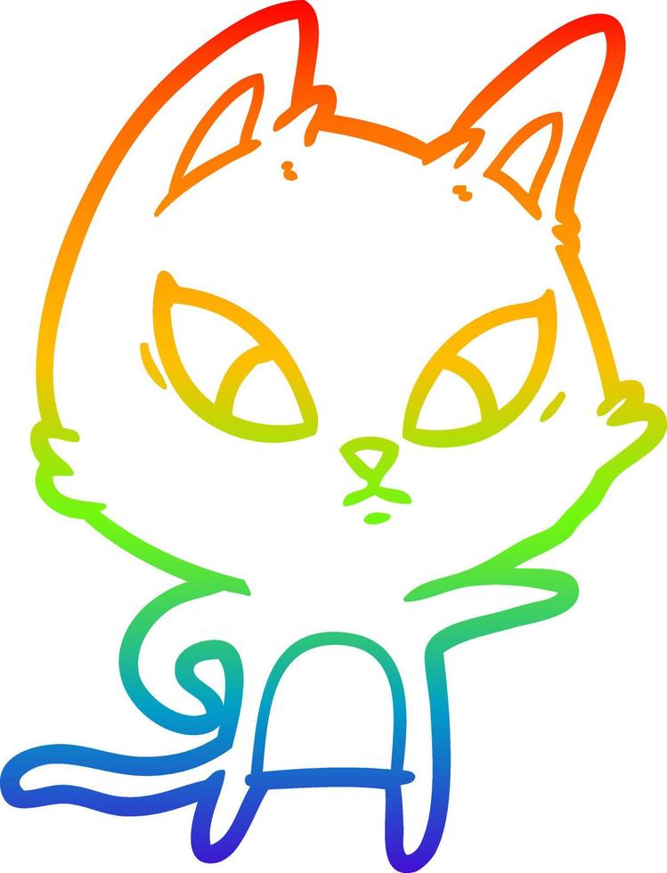 rainbow gradient line drawing confused cartoon cat vector