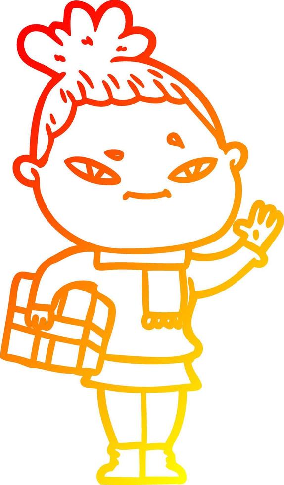 warm gradient line drawing cartoon woman vector