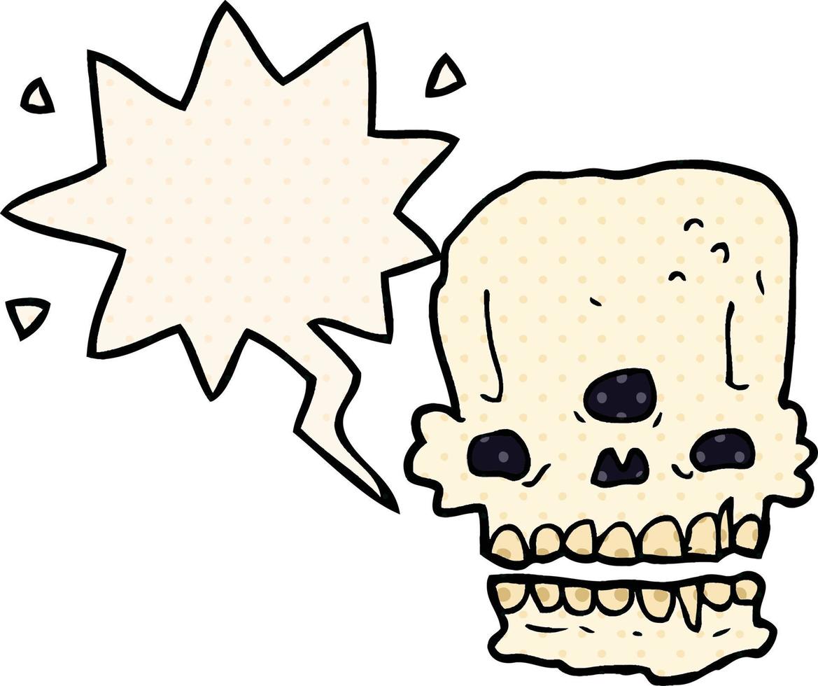 cartoon spooky skull and speech bubble in comic book style vector