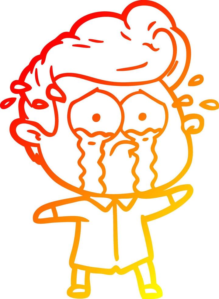 warm gradient line drawing cartoon crying man vector