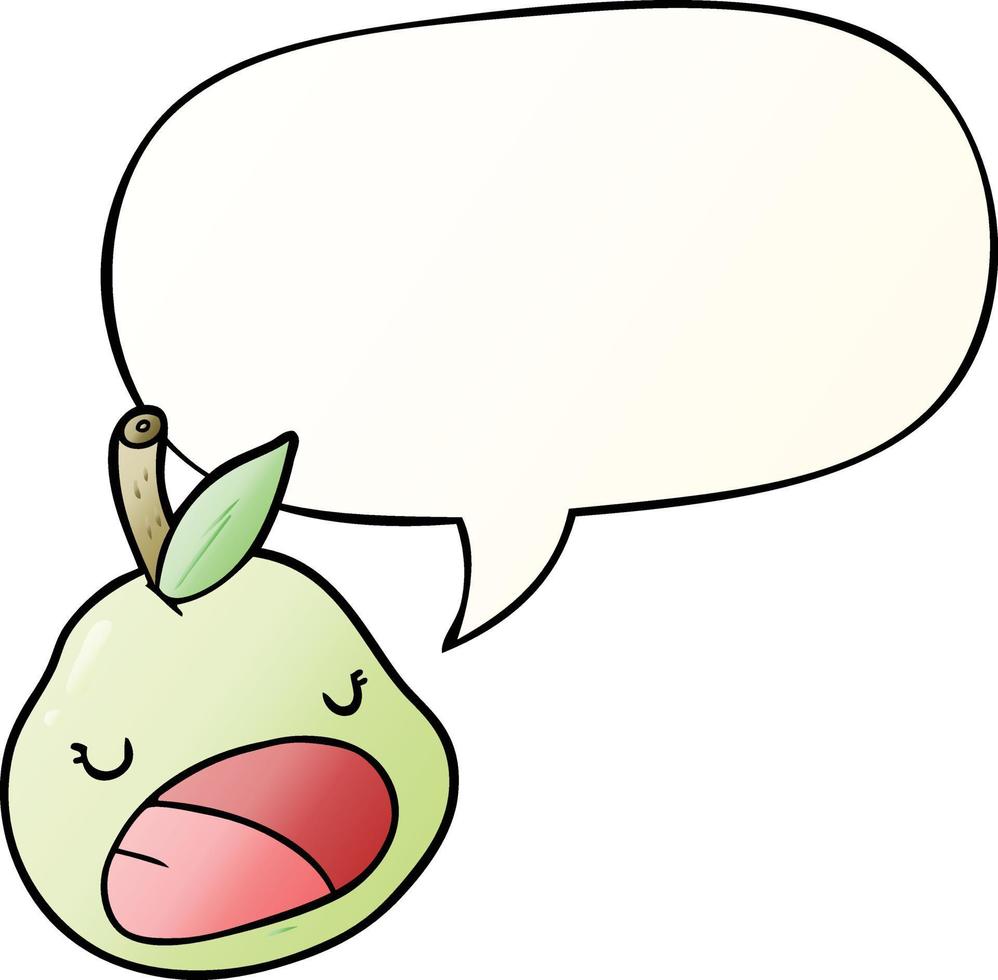 cute cartoon pear and speech bubble in smooth gradient style vector