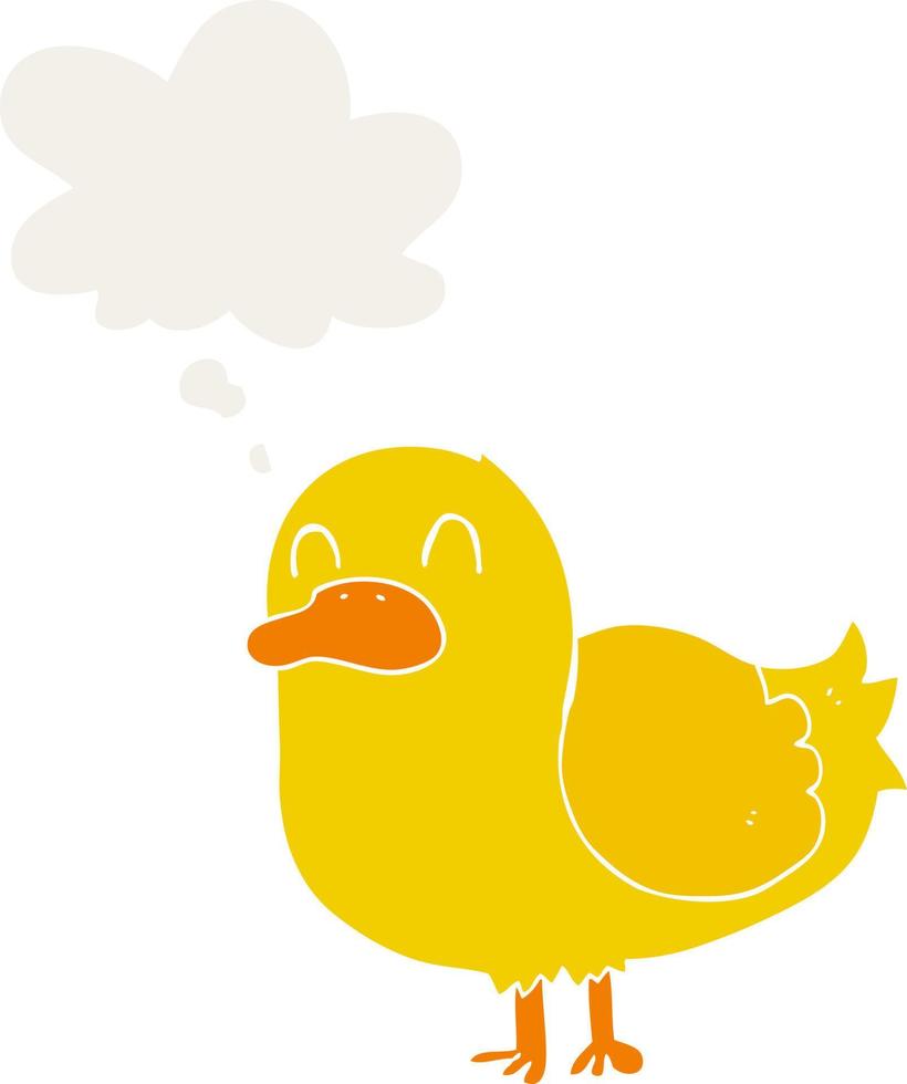 pato de dibujos animados y burbuja de pensamiento en estilo retro vector