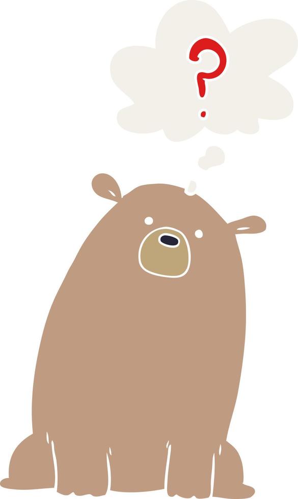 cartoon curious bear and thought bubble in retro style vector