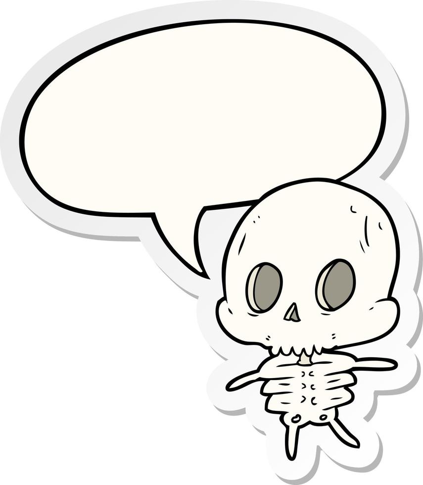 cute cartoon skeleton and speech bubble sticker vector