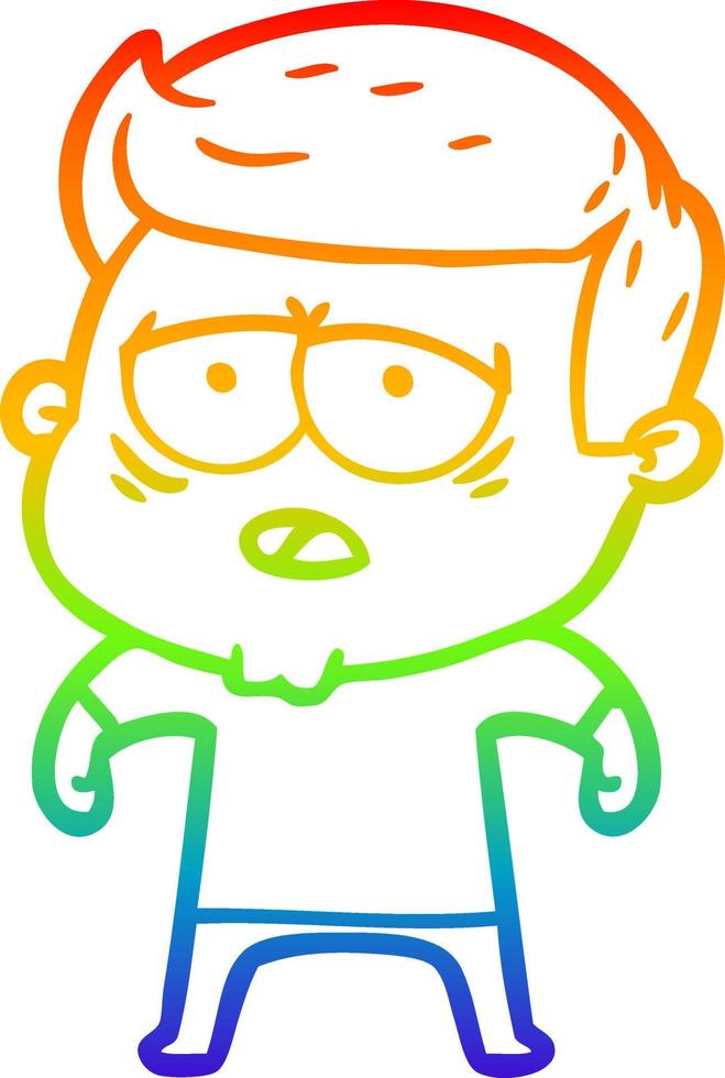 rainbow gradient line drawing cartoon tired man vector