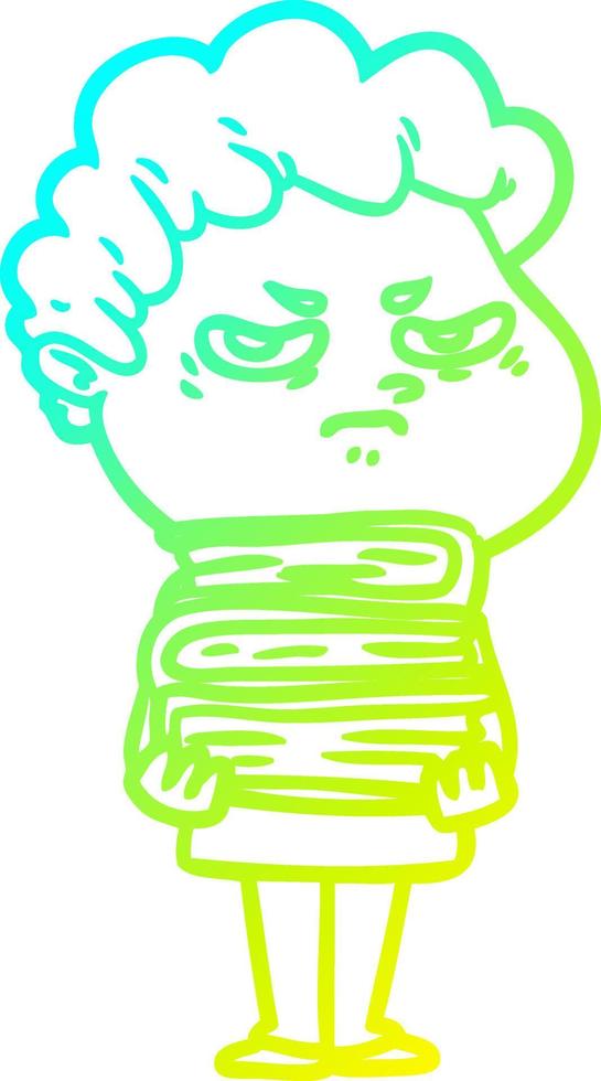 cold gradient line drawing cartoon angry man vector