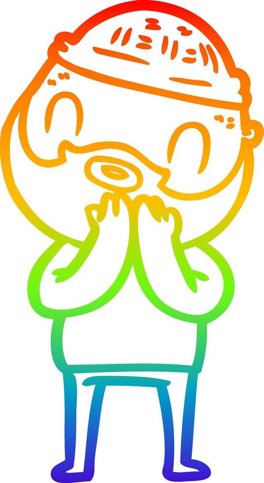 rainbow gradient line drawing cartoon bearded man vector