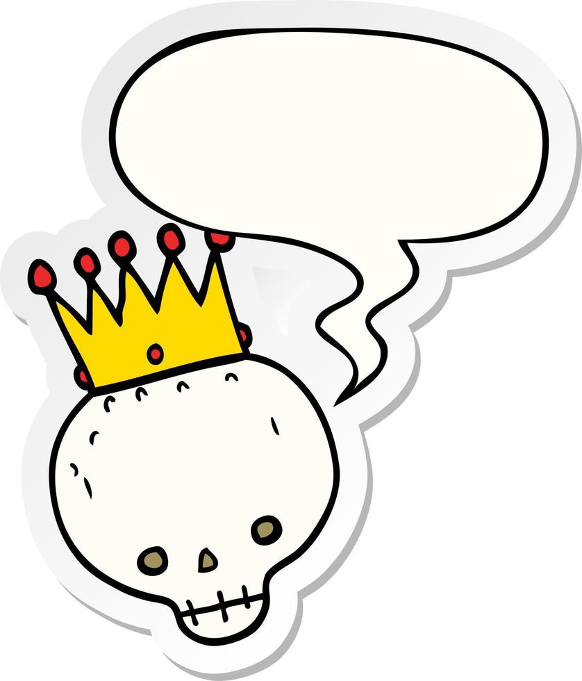 cartoon skull and crown and speech bubble sticker vector