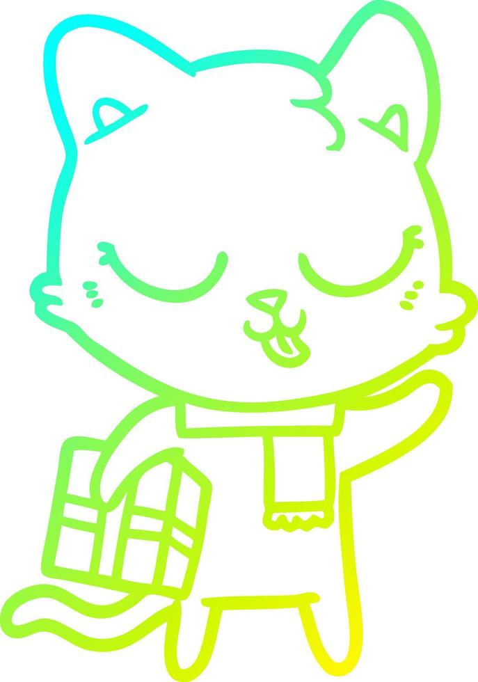 cold gradient line drawing cartoon cat vector