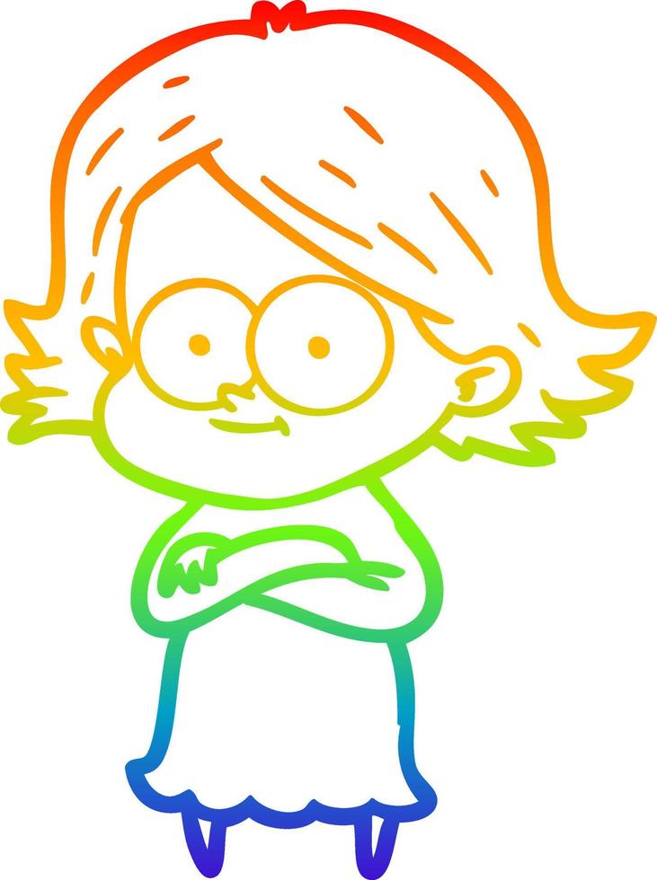rainbow gradient line drawing happy cartoon girl vector