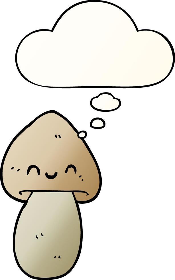 cartoon mushroom and thought bubble in smooth gradient style vector