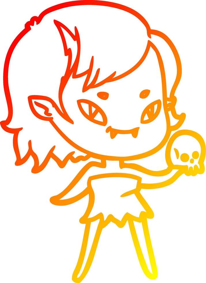 warm gradient line drawing cartoon friendly vampire girl with skull vector