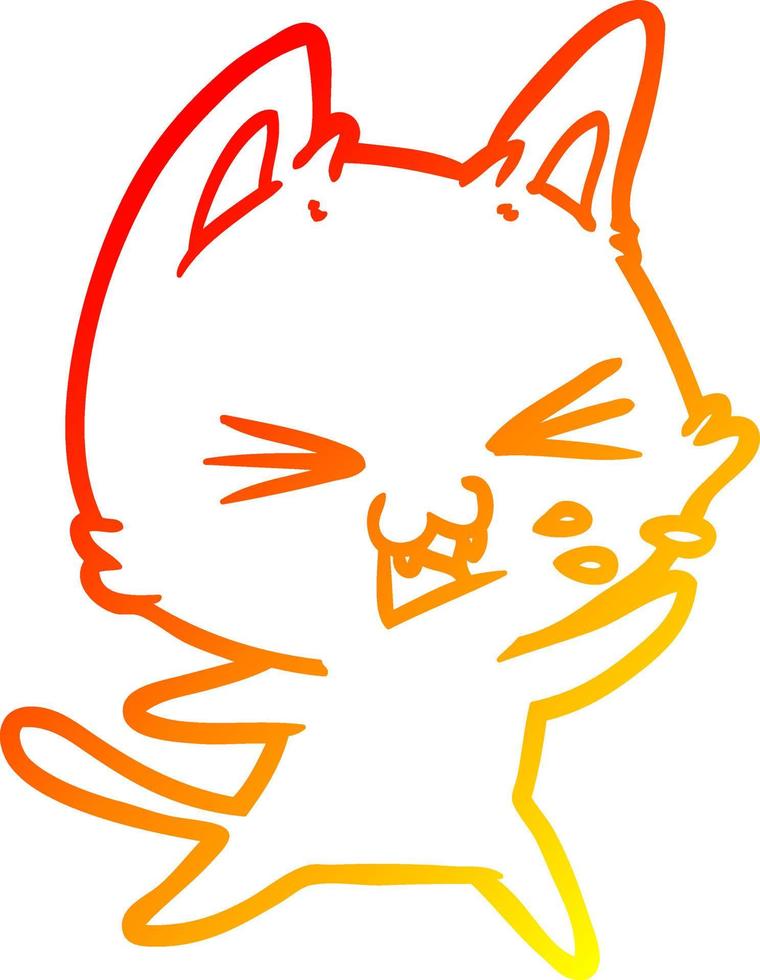 warm gradient line drawing cartoon cat hissing vector