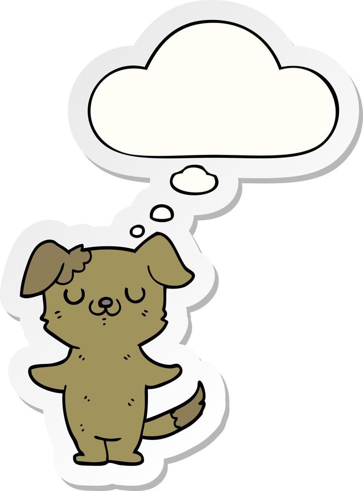 cachorro de dibujos animados y burbuja de pensamiento como pegatina impresa vector