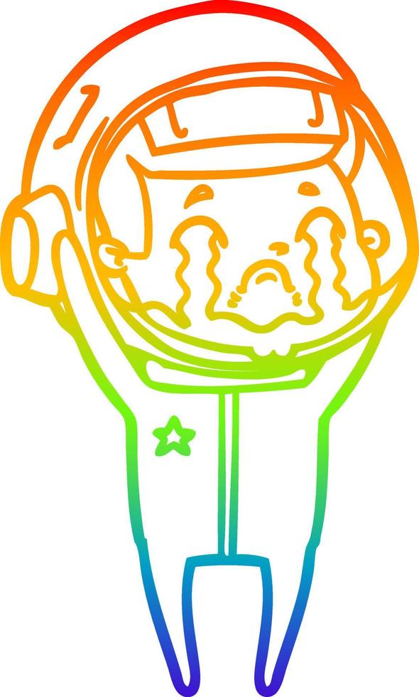 rainbow gradient line drawing cartoon crying astronaut vector