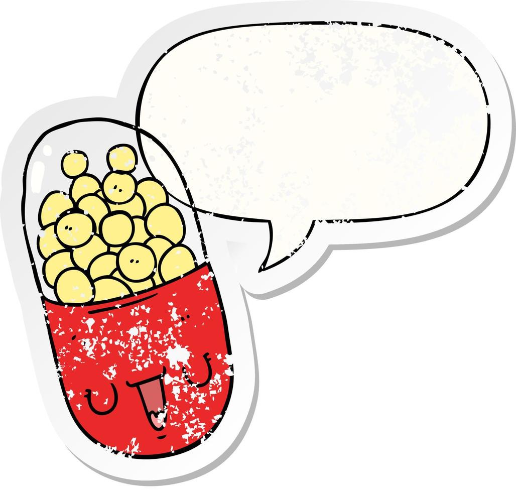 cartoon medical pill and speech bubble distressed sticker vector