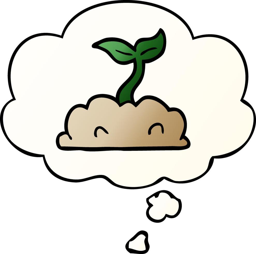 cartoon growing seedling and thought bubble in smooth gradient style vector