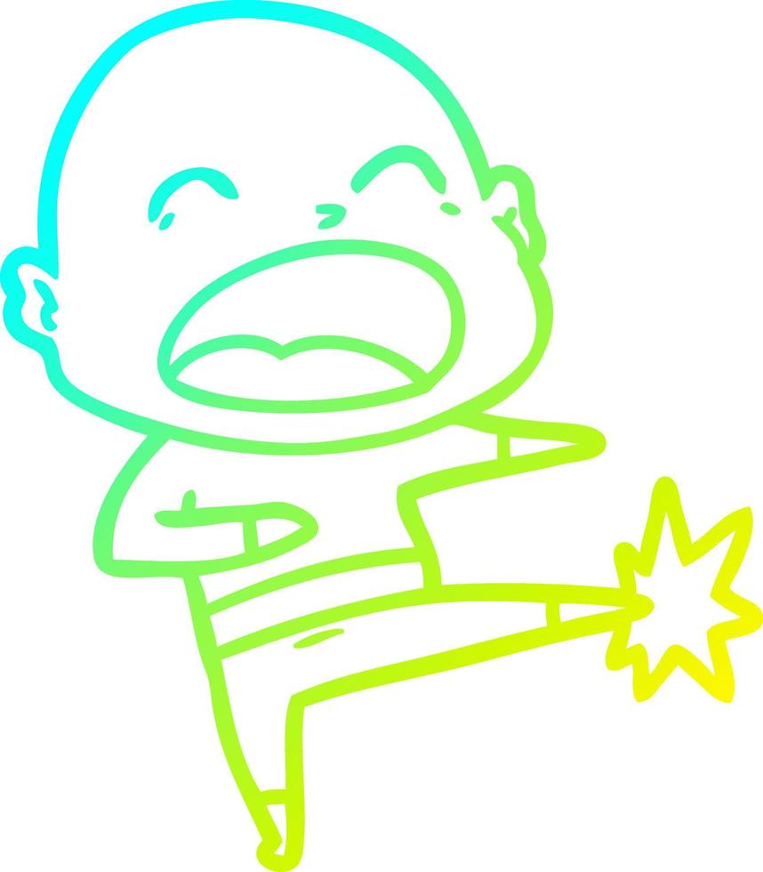 cold gradient line drawing cartoon bald man kicking vector