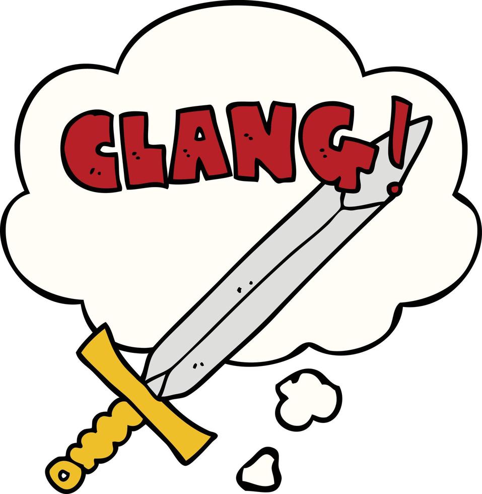 cartoon clanging sword and thought bubble vector