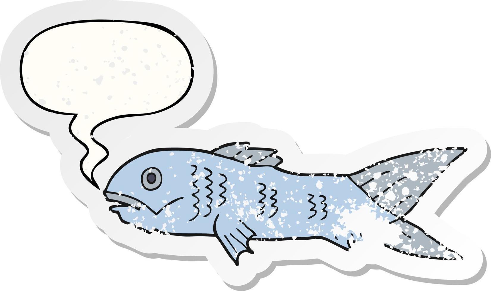 cartoon fish and speech bubble distressed sticker vector