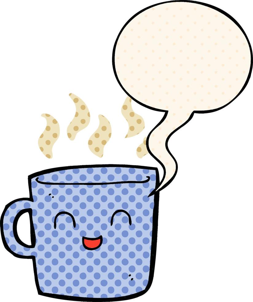 cute coffee cup cartoon and speech bubble in comic book style vector