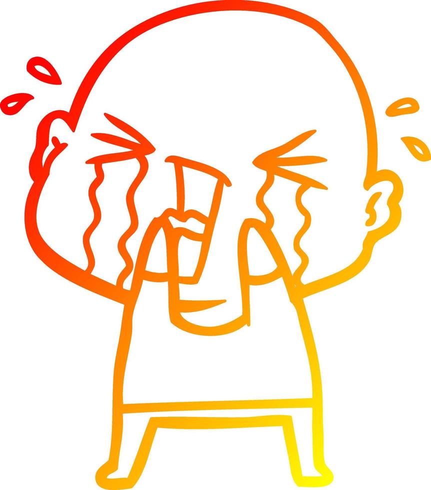 warm gradient line drawing cartoon crying bald man vector