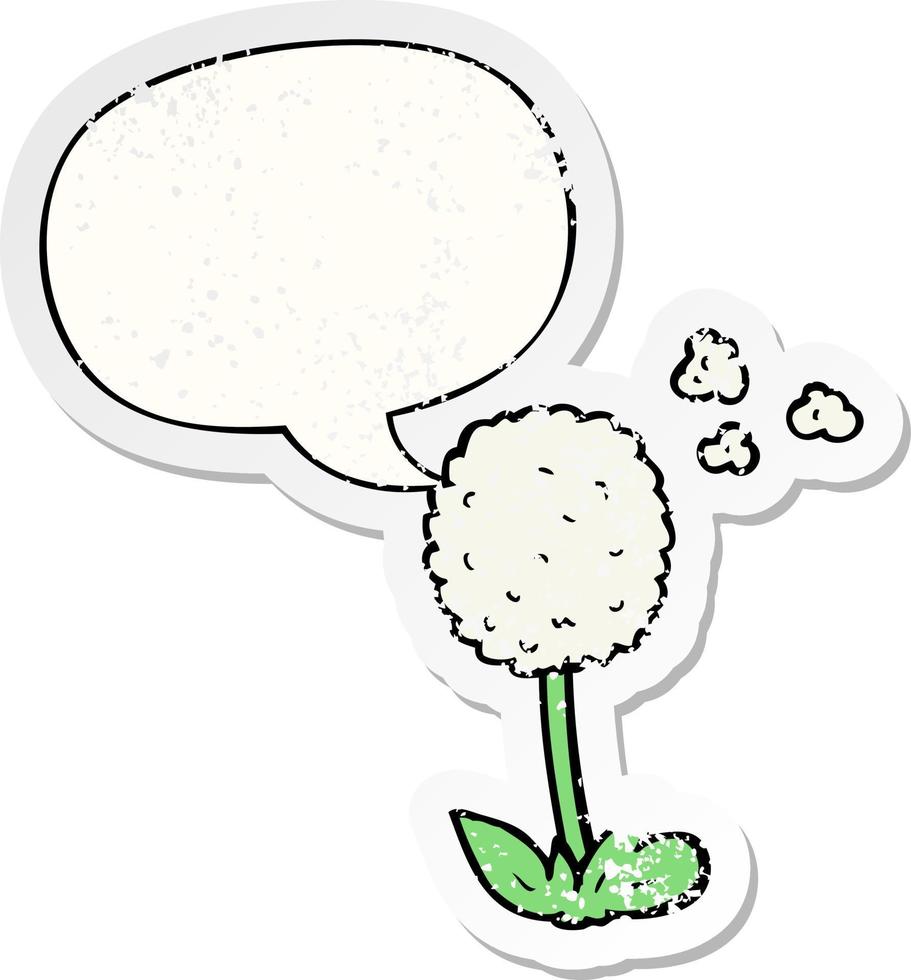 cartoon flower and speech bubble distressed sticker vector