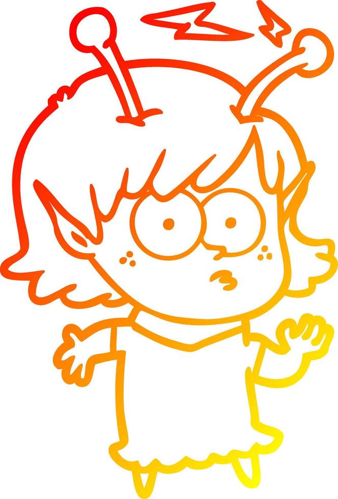 warm gradient line drawing cartoon alien girl vector