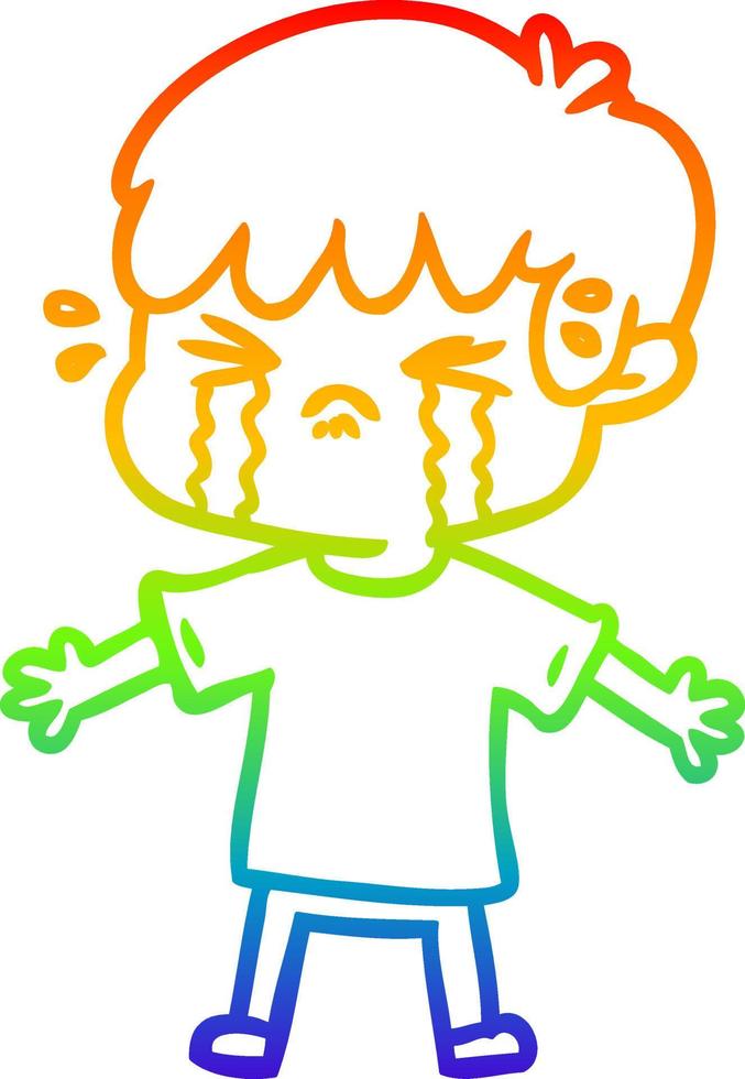 rainbow gradient line drawing cartoon boy crying vector