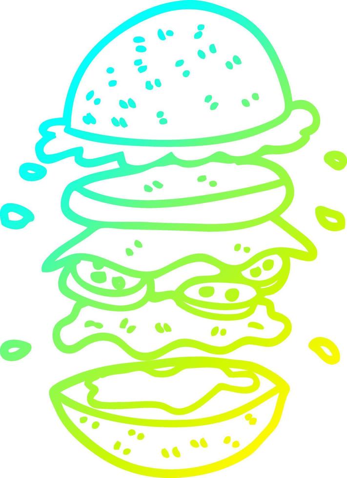 cold gradient line drawing cartoon huge burger vector