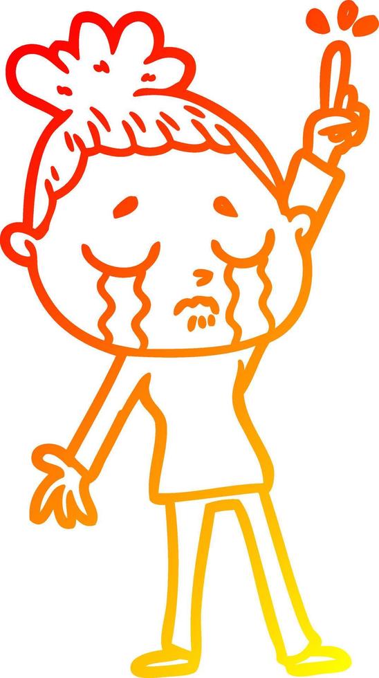 warm gradient line drawing cartoon crying woman raising hand vector