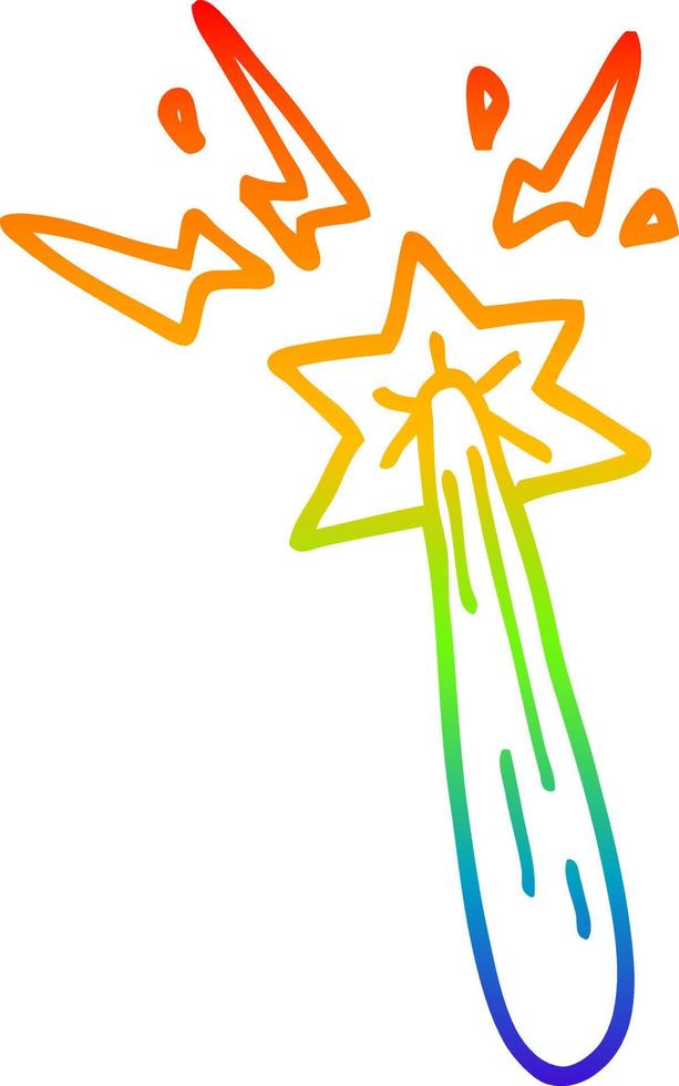 rainbow gradient line drawing cartoon magic wand vector