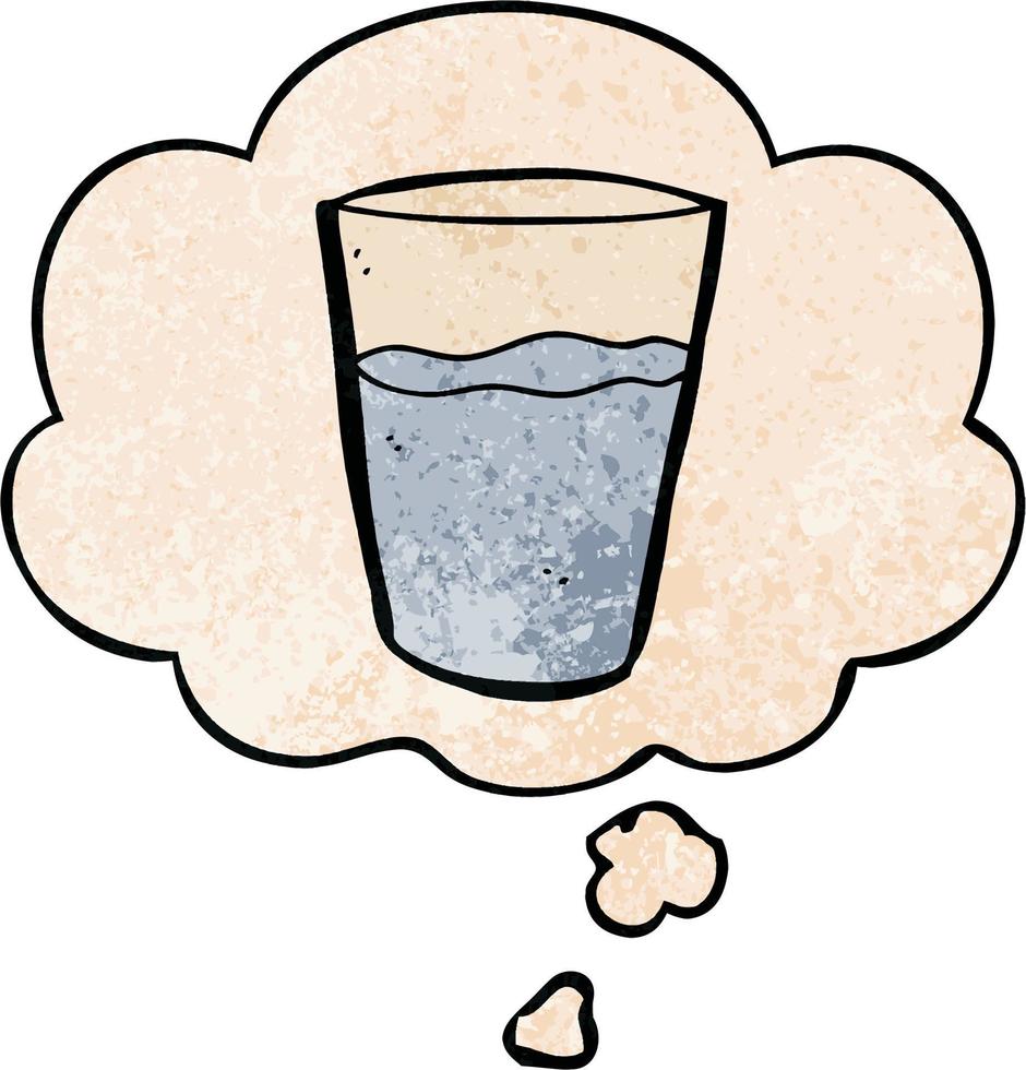 caricatura, vaso de agua, y, pensamiento, burbuja, en, grunge, textura, patrón, estilo vector