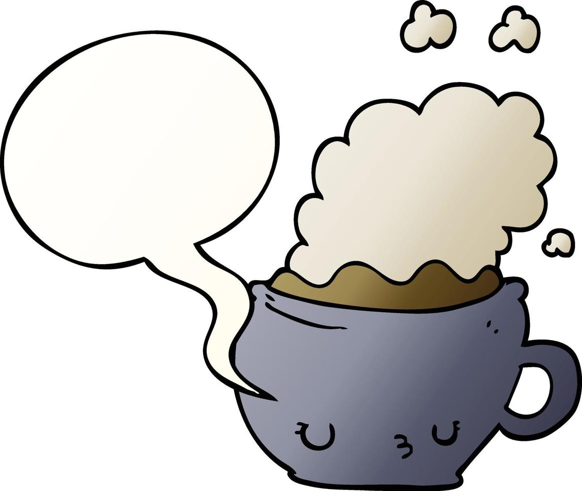 cute cartoon coffee cup and speech bubble in smooth gradient style vector