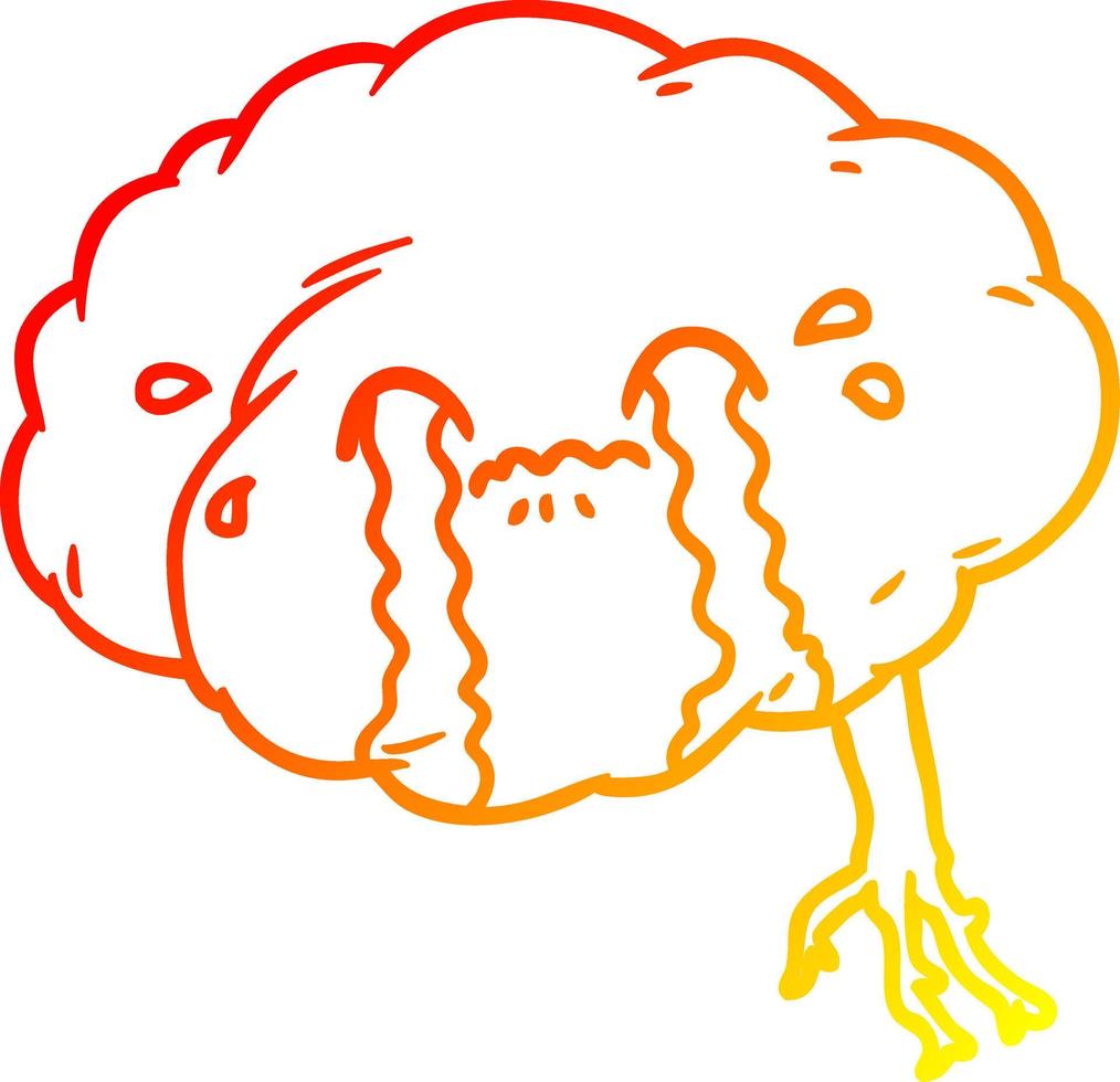 dibujo de línea de gradiente cálido cerebro de dibujos animados con dolor de cabeza vector